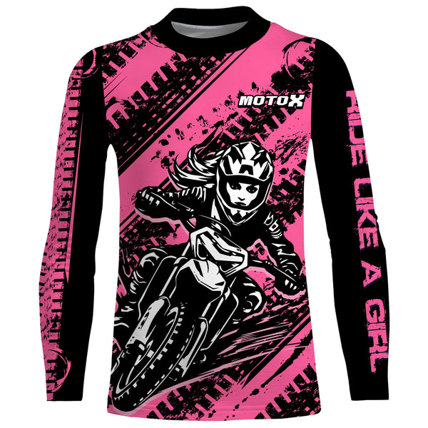 Personalized Pink MX Racing Jersey UPF30+ Dirt Bike Kid Women Motocross Girl Motorcycle Shirt XM158