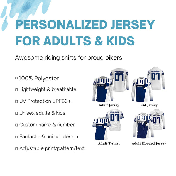 Custom motocross jersey blue UPF30+ men women kid dirt bike racing offroad motorcycle long sleeve NMS1000