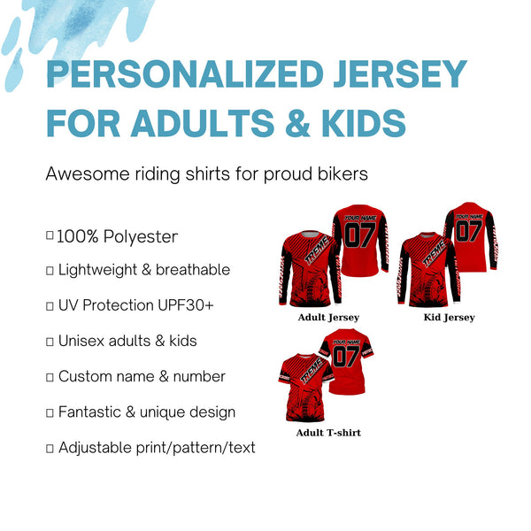 Custom red MX jersey shirt UV extreme kid&adult Motocross dirt bike racing off-road motorcycle PDT179