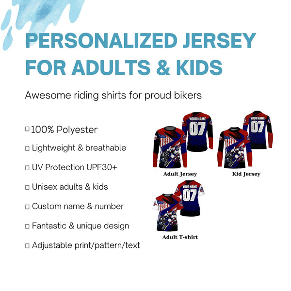 Kid youth adult dirt bike jersey custom UPF30+ USA flag Motocross racing shirt off-road motorcycle PDT274