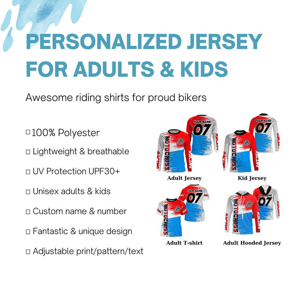 Custom Motocross UPF30+ jersey extreme men women kid red MotoX youth biker racing off-road shirt PDT71