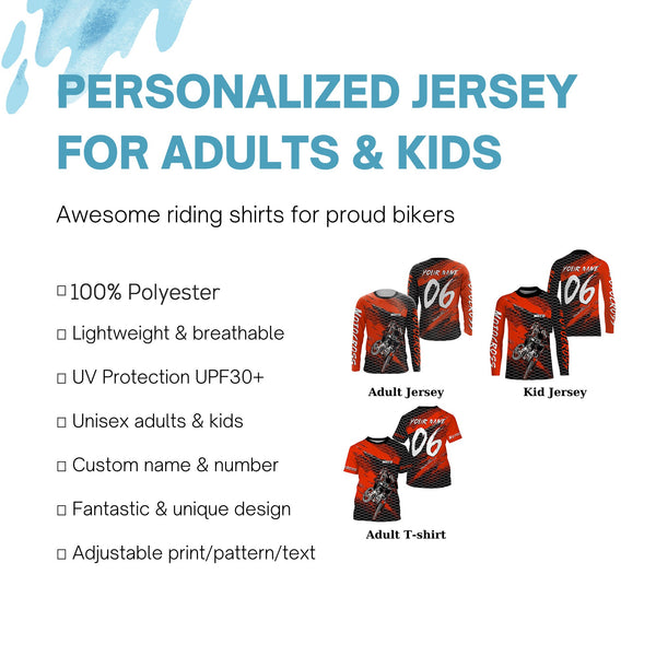 Custom Orange MX Jersey Youth Men Women UPF30+ Dirt Bike Motocross Jersey Racing Shirt Extreme PDT373