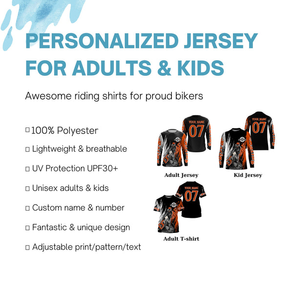 Personalized Motocross jersey kid men women upf30+ off-road orange shirt For biker motorcycle PDT422