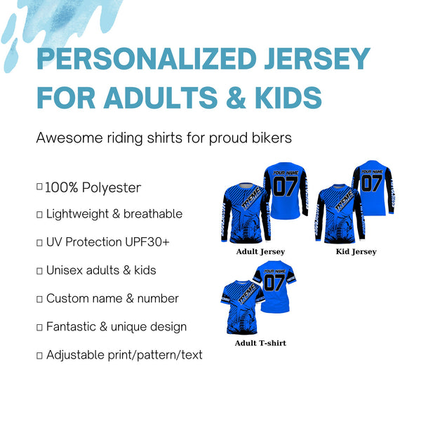 Custom blue MX jersey shirt UV extreme kid&adult Motocross dirt bike racing off-road motorcycle PDT177