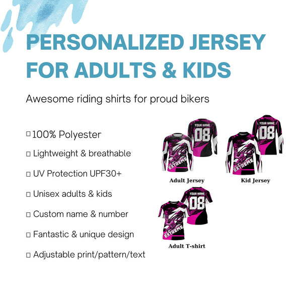 Men kid women pink Motocross jersey UPF30+ extreme custom dirt bike off-road motorcycle shirt PDT345