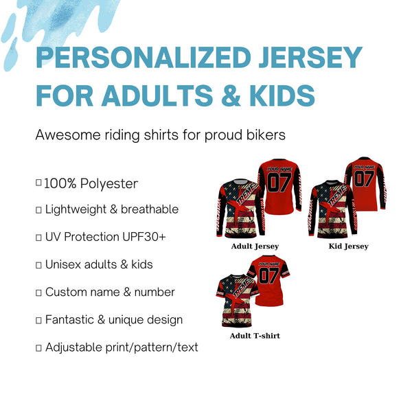 Extreme custom Motocross jersey UPF30+ American flag dirt bike racing kid women men off-road shirt PDT272