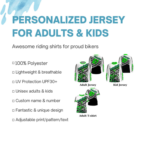 Kid&adult custom Dirt Bike jersey green UPF30+ extreme motocross racing shirt off-road motorcycle PDT413