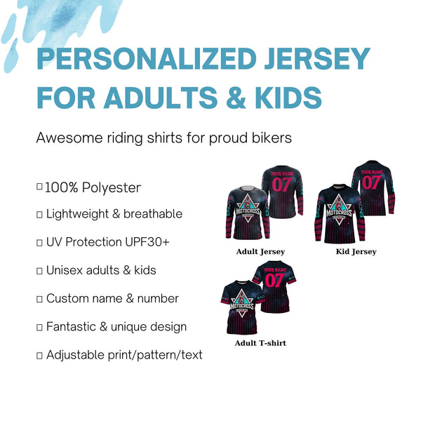 Custom Motocross racing jersey kid adult extreme UPF30+ motorcycle pink dirt bike shirt off-road PDT306