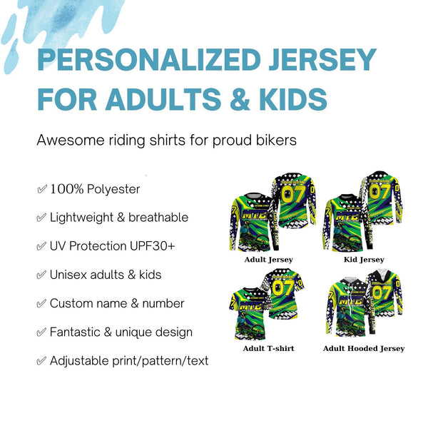 Green mountain bike offroad jersey UPF30+ Custom Adult Kid cycling gear MTB motocross shirt| SLC135