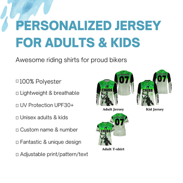 Kid men women custom name&number dirt bike jersey green Motocross racing UPF30+ motorcycle shirt PDT382