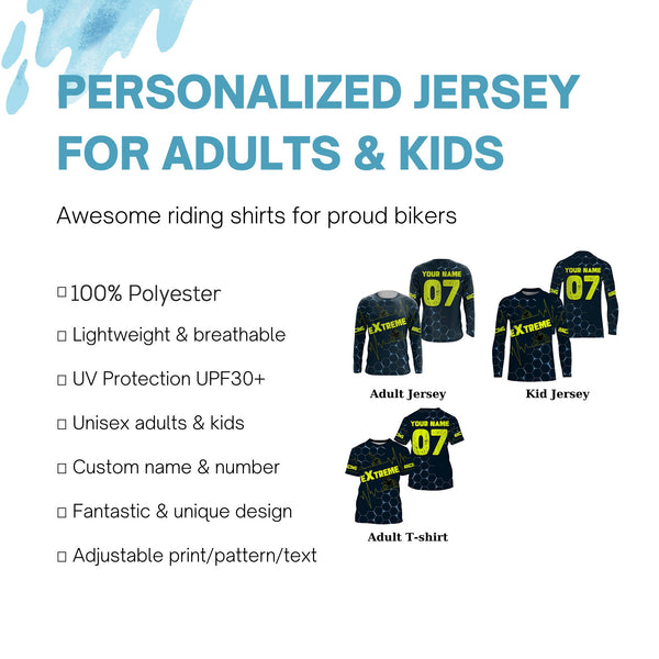 Personalized Motocross men women kid blue jersey UPF30+ freestyle off-road extreme dirt bike shirt  PDT322