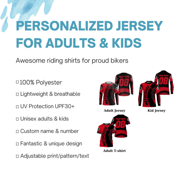 Kid&adult red motocross jersey custom youth Dirt Bike upf30+ off-road shirt biker motorcycle PDT419