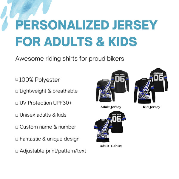 Extreme dirt bike riding jersey custom youth&adult UPF30+ blue Motocross racing motorcycle shirt PDT279