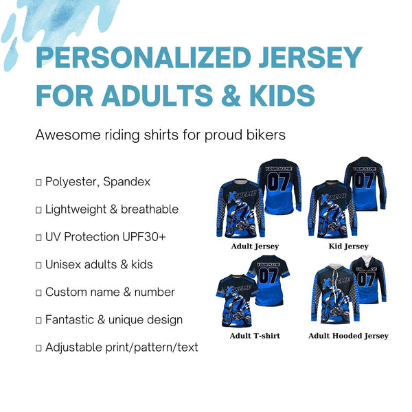 Personalized blue UPF30+ Motocross riding jersey extreme MX racing dirt bike off-road motorcycle  PDT39