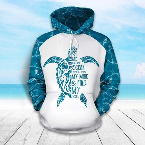 Sea Turtle All over printed Hoodie shirts - Sentimental gifts for Turtle lovers quote" And into the ocean I go to lose my mind and Find my soul" - IPH2131