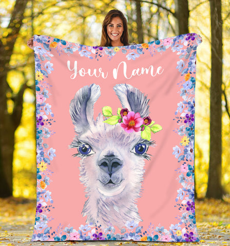 Personalized Llama Fleece Throw Blanket, Floral Llama Birthday, Christmas gift ideas FFS - IPHW1845
