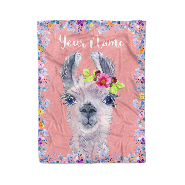 Personalized Llama Fleece Throw Blanket, Floral Llama Birthday, Christmas gift ideas FFS - IPHW1845