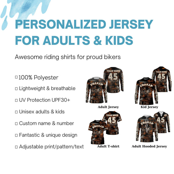 Dirt bike custom youth kid adult MX jersey UPF30+ motocross orange off-road motorcycle riding PDT61