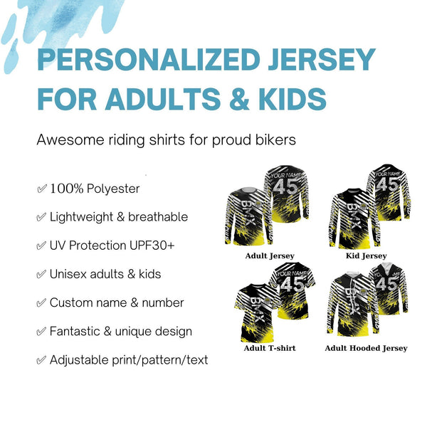 Custom black yellow BMX race gear Lightweight UPF30+ sun shirts kid youth adult Cycling racewear| SLC108