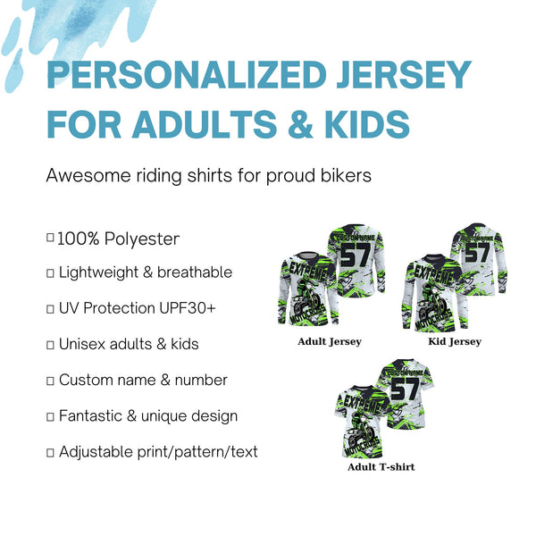 Customized name&number Motocross jersey green white youth adult UV MX dirt bike long sleeves racing PDT190