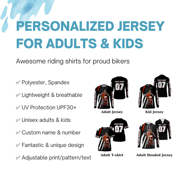 Custom motocross jersey American kid&adult UPF30+ orange dirt bike racing off-road motorcycle| NMS878