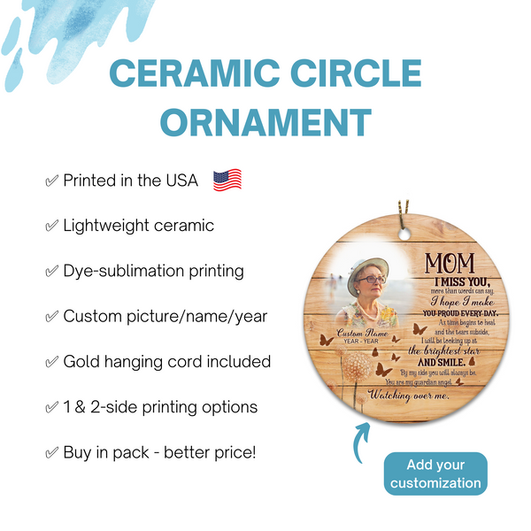 Mom Memorial Ornament - I Miss You Christmas Mom Remembrance Gift for Loss of Mother in Memory NOM301