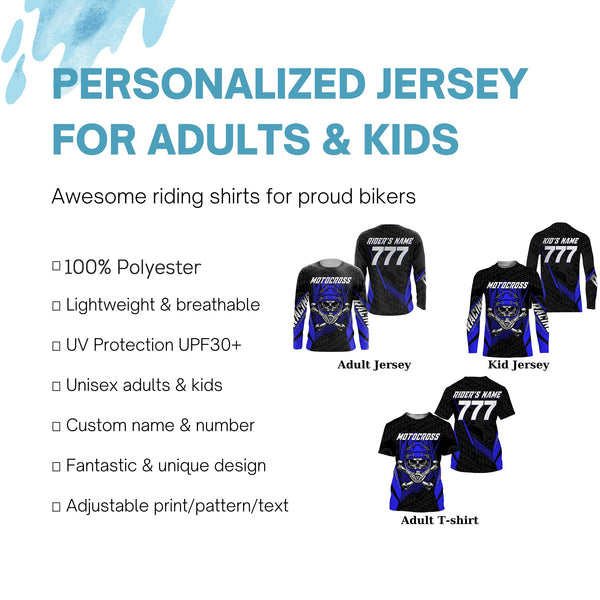 Skull Motocross youth men women jersey custom blue dirt bike UPF30+ off-road motorcycle shirt PDT358