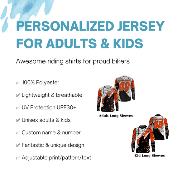 Kid&Adult Motocross jersey personalized UPF30+ dirt bike racing long sleeves cool offroad bikers NMS1093