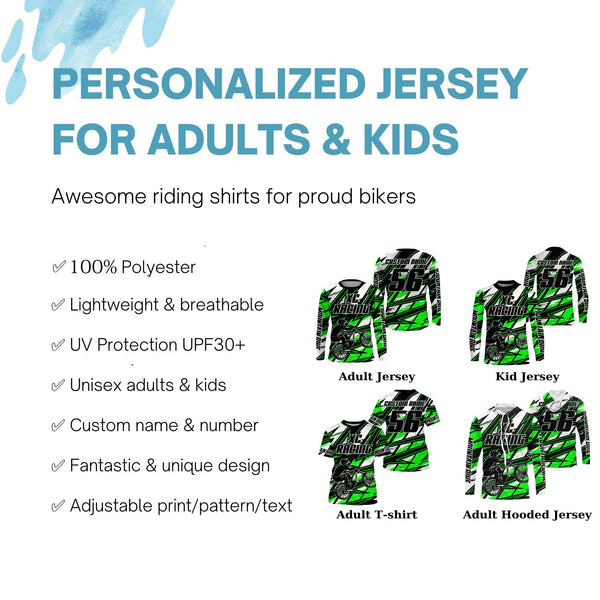 Custom Green XC MTB jersey Cross-country UPF30+ sun shirt Kid Adult Cycling mountain bike gear| SLC107