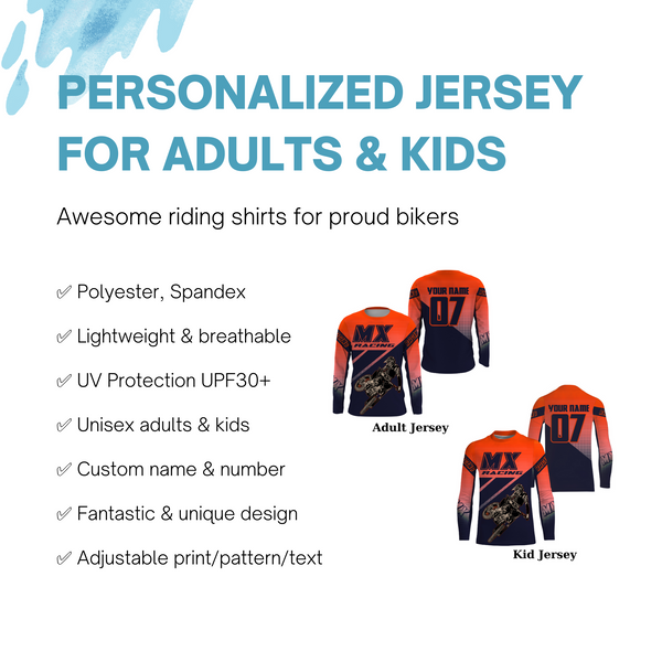 Orange MX racing jersey custom motocross UV protective adult&kid dirt bike off-road motorcycle| NMS898