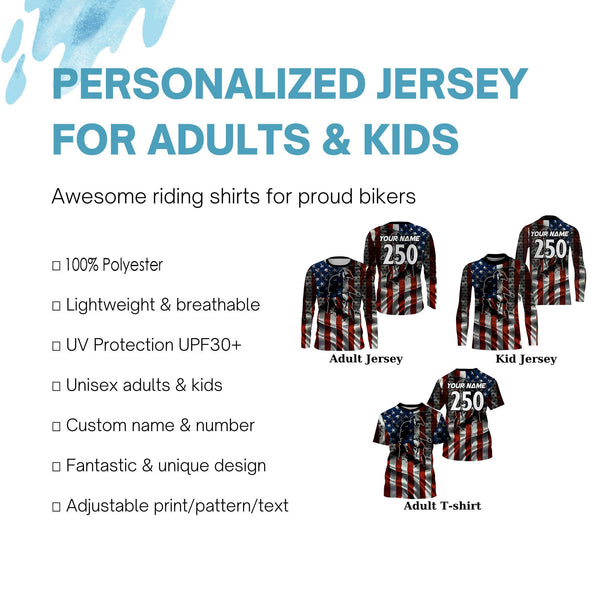 Personalized Motocross jersey kid men women UPF30+ USA flag dirt bike Patriotic shirt motorcycle PDT344