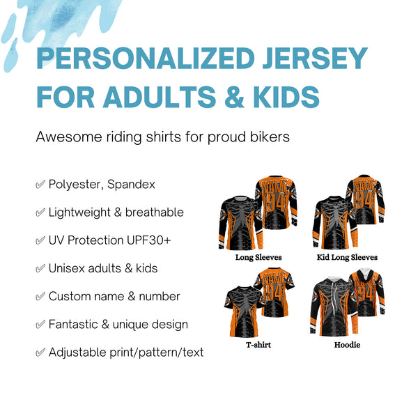 Personalized Racing Jersey UPF30+, Cool Bone Motorcycle Motocross Off-Road Riders Racewear - Orange| NMS624