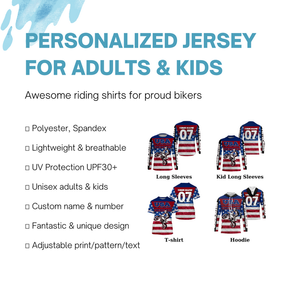 Personalized USA Motocross Jersey UPF30+ Patriotic MX Riding Shirt American Off-Road Adult&Kid Jersey| NMS728