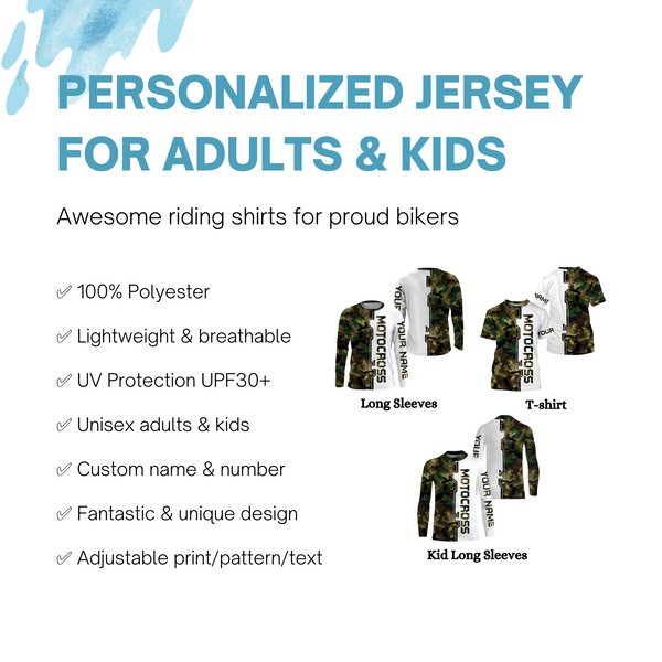 Personalized Camo Motocross Jersey UPF30+ Anti UV, Dirt Bike Racing Motorcycle Riders Racewear| NMS454