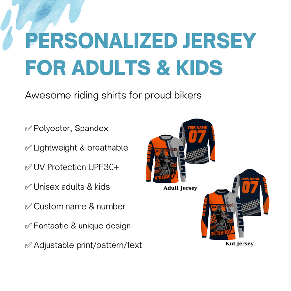 Custom orange motocross jersey UV protective kid&adult dirt bike MX racing off-road long sleeve| NMS901