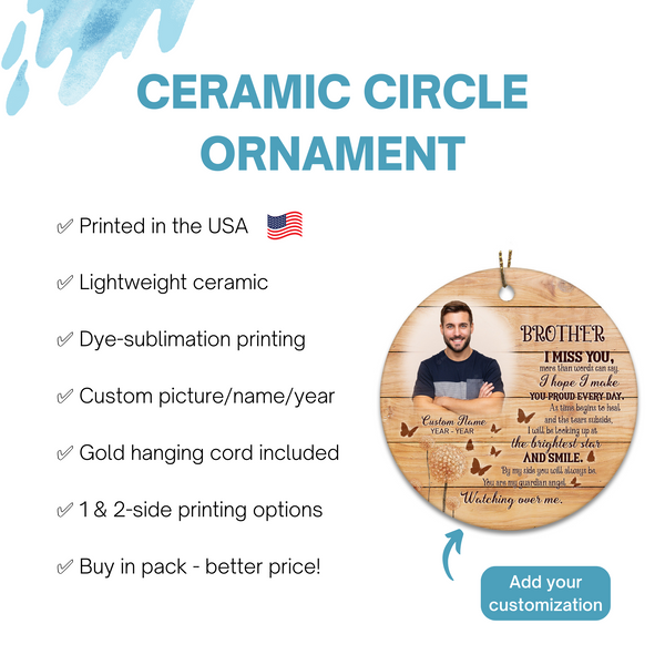 Brother Memorial Ornament - I Miss You Christmas Brother Remembrance Gift for Loss of Brother Memory NOM303