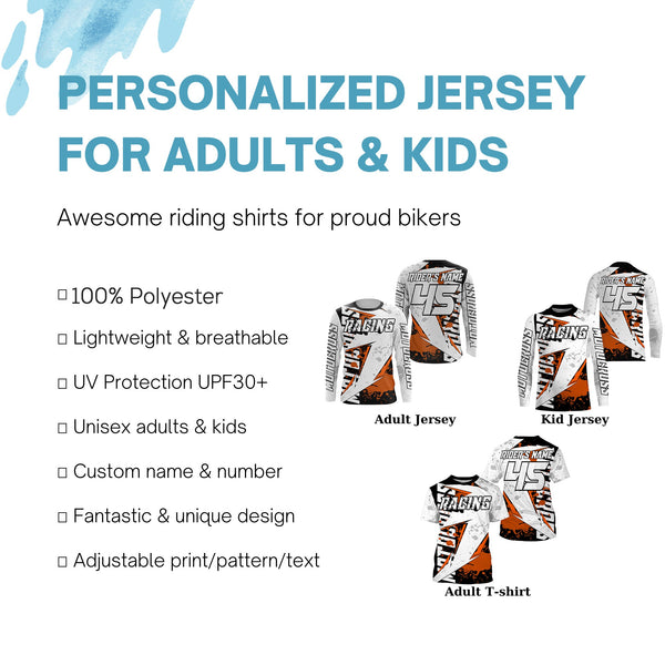 Dirt bike jersey custom Motocross kid women men UPF30+ extreme racing orange motorcycle shirt PDT305