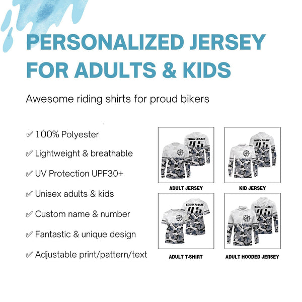 Customizable dirt bike jersey youth adult kid UPF30+ Motocross white camo racing motorcycle shirt PDT83