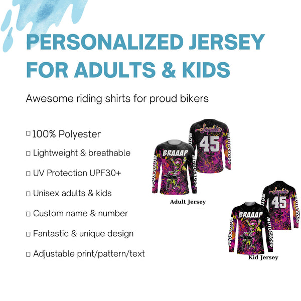 Brap Girl Women Personalized Motocross Jersey UPF30+ Biker MX Racing Off-road Dirt Bike Shirt NMS1266