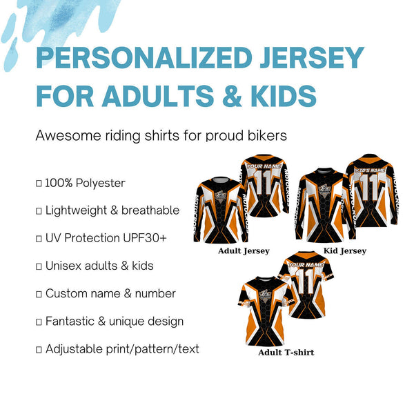 Adult&kid custom Motocross jersey MX off-road UPF30+ racing orange dirt bike shirt motorcycle PDT329