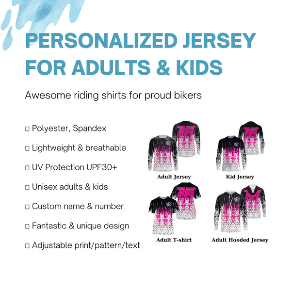 Personalized Motocross Jersey UPF30+ MX Racing Off-Road Adult&Kid Riders Dirt Bike Jersey - Pink| NMS750