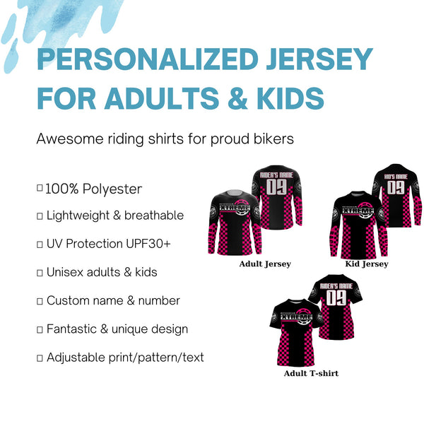 Personalized pink MX racing jersey kid women men Motocross UPF30+ biker off-road motorcycle shirt PDT318