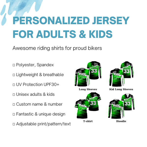 Ride Like A Girl Motocross Jersey Personalized UPF30+ Green Dirt Bike Riding Shirt Female Riders| NMS737