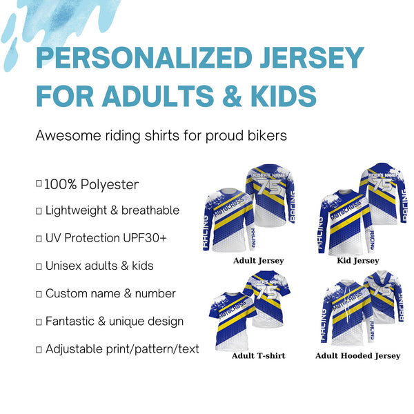 Custom motocross jersey blue dots UPF30+ kids men women dirt bike enduro motorcycle off-road shirt NMS1030