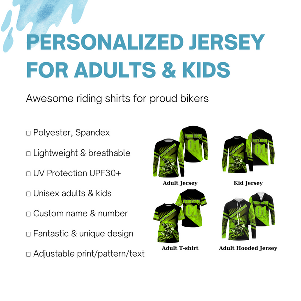 Green Custom Motocross Jersey UPF30+ Dirt Bike Racing Adult&Kid Off-Road MX Motorcycle Shirt| NMS777