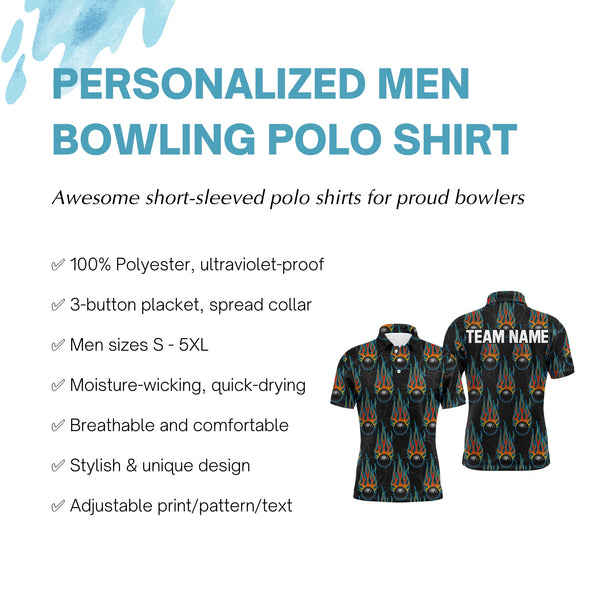 Flame Bowling Polo Shirt, Personalized Men Short Sleeves Bowlers Jersey Custom Team Name NBP40