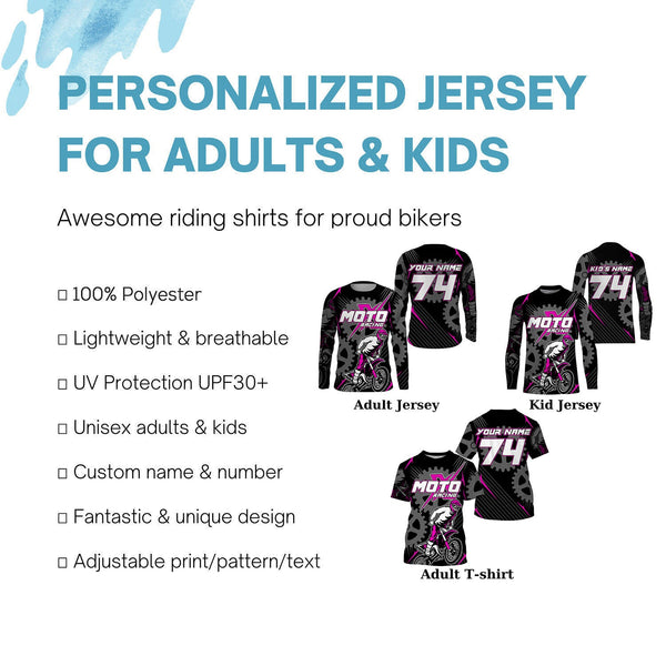 Pink dirt bike jersey for kid women men UPF30+ extreme custom Motocross off-road shirt PDT365