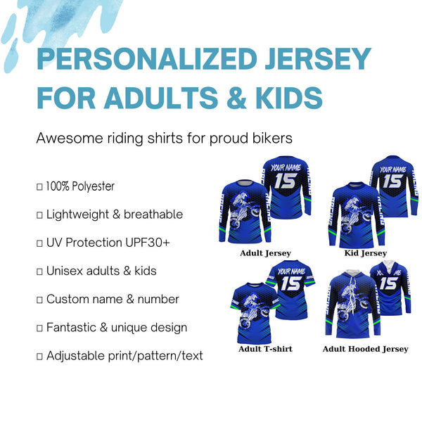 Youth kid adult dirt bike jersey UV blue Motocross custom off-road MX racing shirt motorcycle PDT104