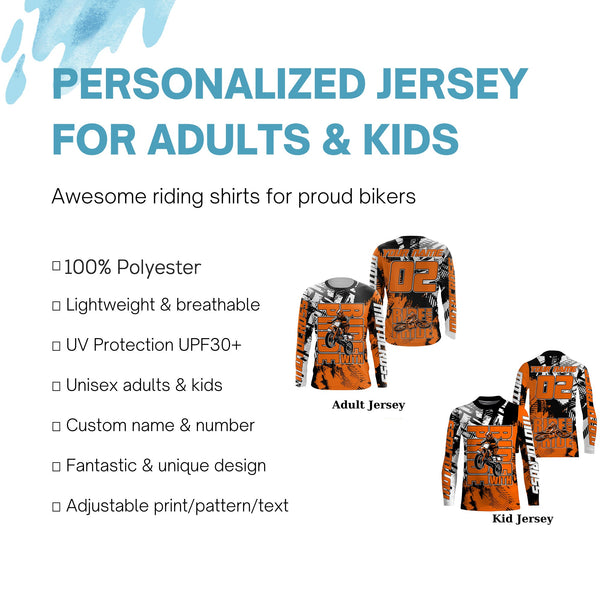 Ride With Pride Personalized Motocross Jersey UPF30+ Orange Kid Adult MX Racing Off-road Dirt Bike NMS1192