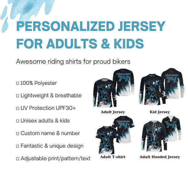 Blue customizable youth MX jersey UPF30+ dirt bike men women kid off-road racing motorcycle shirt PDT59